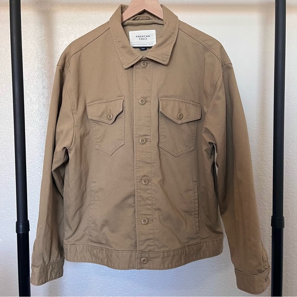 American Eagle Corduroy Cotton Lined Inside Trucker Jacket Khaki Men’s - Picture 2 of 11